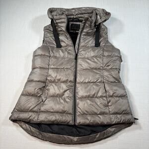 Weatherproof Womens Puffer Vest Small Gray Hooded Quilted Lightweight Fleece S